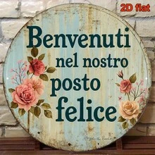 2D Flat Round Italian Sign, Decorated With Vintage Decorative Plaque, Adorned With Vintage Rose Pattern, Perfect For Decorating Living Room, Bedroom, Dining Room, Cafe, Bar And Other Spaces (Random Hole Position) - A - View 4
