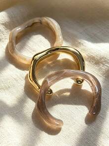3/1pc Vintage Minimalist Casual Style Women's Wave-Shaped Acrylic And CCB Material Open Bangle Set In Coffee And Beige, Suitable For Women's Beach Vacation, Date, Holiday Gift, Daily Wear, Stackable - Multicolor - View 4