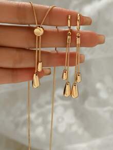 2pcs Women's Fashion Simple Adjustable Chain Pendant Necklace Set Suitable For Daily And Party Accessories - Gold - View 3