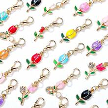 20pcs Mixed Color Tulip Keychains, Enamel Flower Bag Charms, Cute Floral Backpack Pendant Accessories, Suitable As Gifts For Teenagers - Multicolor - View 3