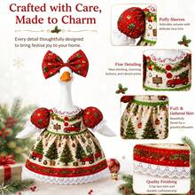 Christmas Porch Goose Outfit Set, Fits 23 Inch Goose Statue, Holiday Santa Claus Porch Goose Clothes With Bow, Indoor/Outdoor Christmas Decor (Statue Not Included) - Multicolor - View 3