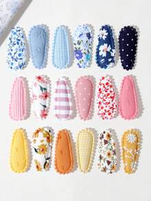 10pcs Striped Solid Color Embroidered Floral Fabric Water Drop Hair Clips, Cute Princess Style Head Accessories For Daily Wear And Photos - Mixed color - View 9