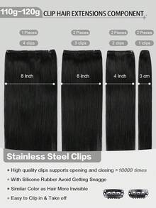 SUYYA 18 inci 7 pcs per set dengan 16 klip, ekstensi rambut jepit tenun ganda, rambut manusia asli lurus, #1 hitam pekat, ekstensi rambut jepit 100% rambut manusia Remy - S1 - View 5