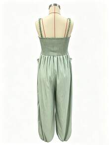 Solid Color Strapless Sleeveless Sexy Long Dress, Vacation Style Jumpsuit Women Boho Vacation Halter Sleeveless Cut Out Long Wide Leg Jumpsuit - Green - View 8