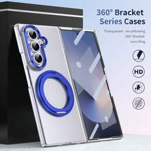 VIETAO 360° Rotating Invisible Stand Transparent Material Phone Case, Compatible With Samsung Galaxy Z Fold 8 Ultra 7 6 5 4 Fold7, With Tempered Glass Screen Protector - Blue - View 5