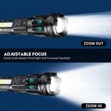 2pcs Rechargeable High Power Zoomable LED Flashlight With Power Display, Portable Flashlight For Outdoor Camping Night Fishing Home Emergency - Flashlight - View 4