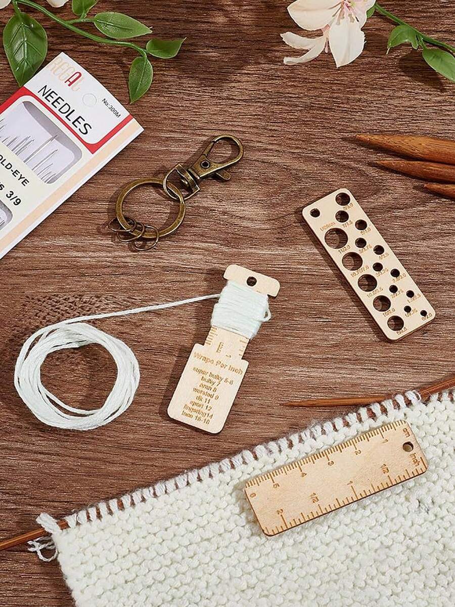 Wooden Stick Gauge Ruler, Wooden Marker Clips, Woven Marker Clips, Number Clips, Keychain, Bag Pendant, Wooden Carved Round Storage, Wooden Woven Needle Gauge And Ruler Set - Precision Craft Tools For Crochet, Size Range 60mm To 1mm, Portable With Measurement Markings, Ideal For DIY Projects And Travel, Suitable For Yarn Crochet, Includes Various Styles Of Knitting Tools, Perfect For Sewing And Knitting Projects, Back To School Gift, Teacher Gift. - Multicolor - View 1