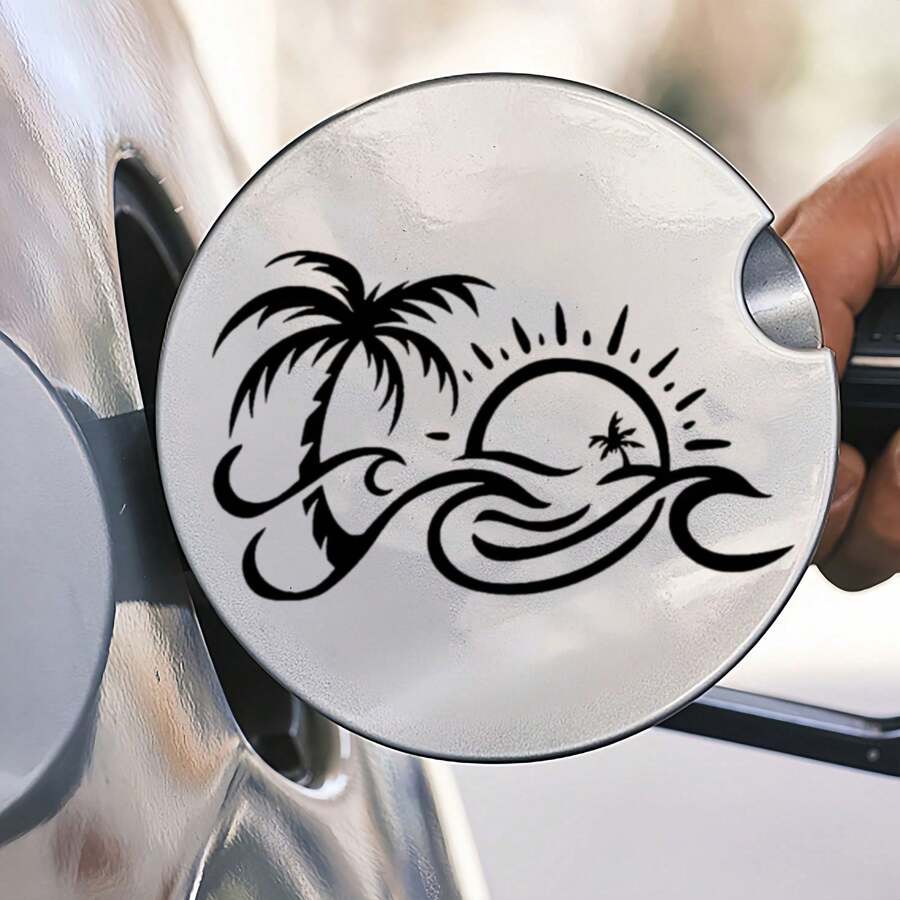 熱帶棕櫚樹海洋日落圖案汽車貼紙,海灘風景車窗貼花,自黏防水汽車外裝裝飾配件 - 汽車貼紙 - 查看 1