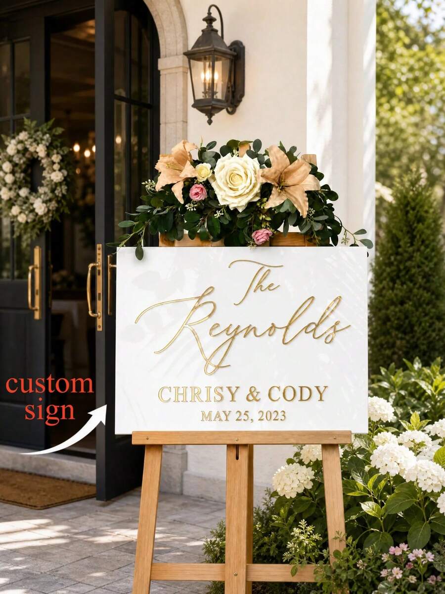 1pc Customized Round Acrylic Wedding Sign Logo - 3D Embossed Name Customization, Personalized Salon And Office Door Sign, Modern Reception Desk Sign, For Company Brand Promotion - Multicolor - View 1