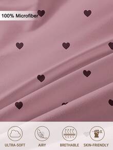 4件套小愛心印花床單套件，1件床笠、1件平鋪床單與2件枕套，柔軟親膚透氣床上用品套組，舒適可機洗床墊保護套，易打理四季通用臥室裝飾，適用King、Queen、Full、Twin尺寸家用床品套裝 - 彩色 - 查看 6