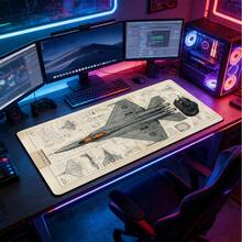 1pc Extra Large Vintage Fighter Jet Engineering Blueprint Pattern Mouse Pad, Soft Fabric Keyboard Mat With Non-Slip Rubber Base And Stitched Edges. Industrial Style Aircraft Blueprint Hand-Drawn Aesthetic, Suitable For Gaming, Home Office And Study Scenes. - View 3