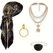 5pcs Pirate Costume Accessories Set, Including Pirate Bandana, Pirate Belt, Necklace, Eye Patch And Earrings, Suitable For Role Play, Party, Halloween And Other Occasions. - Multicolor - View 15