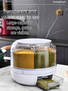 1 pieza Cubo giratorio para arroz, contenedor de almacenamiento de granos de gran capacidad con múltiples compartimentos, a prueba de humedad y plagas, sellado, adecuado para arroz, soja, granos de café, harina y otros granos, almacenamiento y conservación, también se puede usar para comida de perro, comida para mascotas, almacenamiento de suministros para mascotas, cubo de arroz sellado para el hogar, suministros de cocina, productos de almacenamiento y organización del hogar, dispensación de granos conveniente, solo presione suavemente - Multicolor - Ver 5