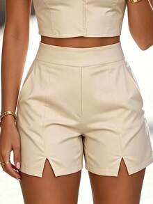 Women's Elegant Apricot Blazer Vest And Shorts Set, Suitable For Outings And Daily Commute Business Wear Summer - Apricot - View 7