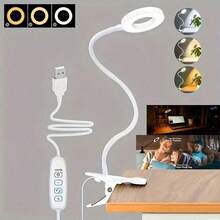 1件 LED圓形閱讀燈，360°可旋轉可調節夾式，3色溫光，工作燈、閱讀燈、床頭燈，USB供電，適用於閱讀、會議、美甲、辦公、手工藝、居家學習等 - 圓環夾子檯燈 - 查看 13