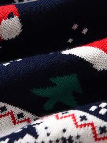 Young Boy Fashionable Versatile Jacquard Round Neck Long Sleeve Sweater Christmas - Navy Blue - View 6