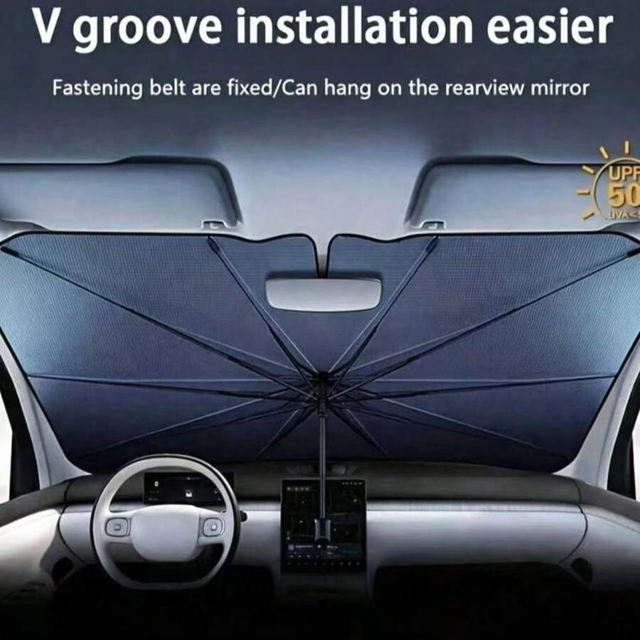 1pc Foldable Portable Car Windshield Sunshade Umbrella, UV Protection Heat Insulation Front Window Sunshade, Suitable For Sedan And SUV, Quickly Reduces Interior Temperature In Summer - A - View 1