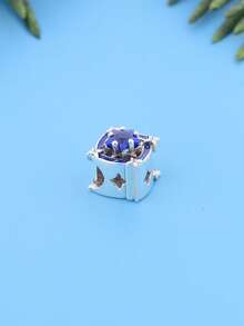 1pc Dreamy Starry Sky Silver Hollow Bead, Blue Glitter Enamel Planet, Shooting Star, Pentagram Rhinestone DIY Bracelet Beads, Romantic Galaxy Universe Style Women's Jewelry Gift For Best Friend - Royal Blue - View 7