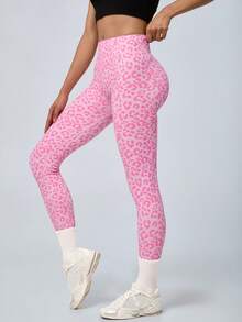 NcmRyu 1pc Women's Leopard Print Seamless Ruched Butt High Waist Athletic Leggings - Pink - View 7