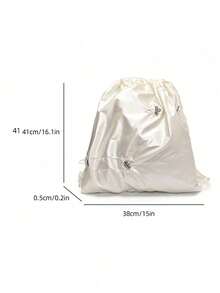 Fashionable Versatile Solid Color PU Drawstring Backpack, Large Capacity For Travel, Vacation, Back To School, Youth Campus, Suitable For Primary, Middle, High School And College Students - Beige - View 6