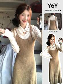 Y6Y Women's White Layering Knit T-Shirt, Unique & Pretty Winter Top, Autumn/Winter 2026 - White - View 6