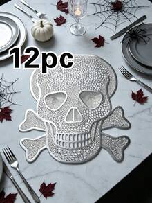 1/4/6/12pcs Halloween Skull PVC Gold Foil Placemats, Hotel Restaurant Decoration Heat-Resistant Non-Slip Table Mats, Western Style Table Mats For Weddings, Parties, Autumn Harvest Festival, Holiday Celebrations, Picnics, Camping, Birthday Banquet Table Decor - Multicolor - View 18