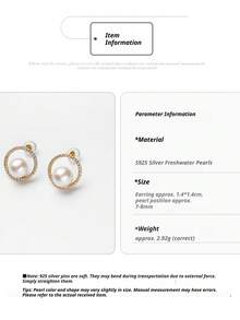 DARA Freshwater Pearl Stud Earrings S925 Silver 7-8mm Near Round Pearl Double Hoop Design Luxury Dating Holiday Accessory - Double Ring Style - View 4