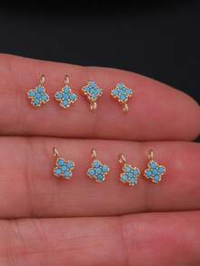 8pcs Mini Four-Leaf Clover Micro-Inlaid Colorful Zirconia Charms DIY Piercing Earrings, Bracelets, Anklets, Waist Chain Accessories, Best Handmade DIY Gift - Multicolor - View 15