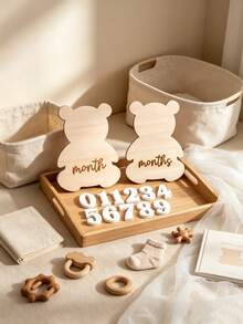 Wooden Double-Sided Milestone Sign Set, Interchangeable Milestone Card Set, Double-Sided Baby Milestone Birth Announcement Board, Newborn 1-12 Months Photo Props, Newborn Welcome Sign - Multicolor - View 9