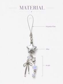 1pc Silver 3D Star Dangle Phone Charm Bowknot Iridescent Clear Crystal Bead Tassel Pendant Thin Silver String Detachable Lanyard Decor For Cell Phone Earbud Case Handbag Coquette Y2K Aesthetic Accessory Birthday Gift For Teen Girls - Multicolor - View 7