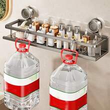 1pc Rust-Proof Wall-Mounted Shower Caddy With Suction Cup, Heavy Duty Storage Rack With Towel Hook, Space-Saving Bathroom Organizer For Shampoo, Soap And Accessories - Multicolor - View 2