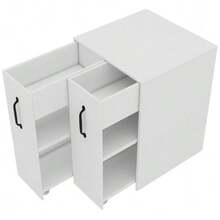 =N880P313969W Small Bookcase With Wheels 52x50x75cm – With Shelves And Drawers, Reversible Left/Right Configuration, Single Element Fully Extendable, With Fall Protection, Bedside Table - 白色 - 查看 7