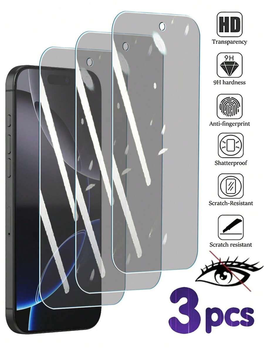 RQVQJ 3Pcs Privacy Protection Full Screen Tempered Glass Compatible With IPhone 17 16 15 14 13 12 11 Pro Max X XS XR 16 15 14 Plus 17e 16e Protector Protect Screen Anti Peeping Full Screen Phone Protective Film Clear Protective Cover Glass Film