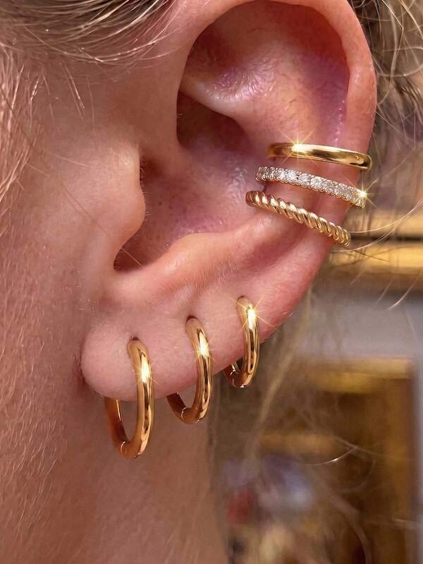 Seturi de cercei minimaliști chic 6/12 buc, cercei tip stack, aurii și argintii, netezi, cu cercuri răsucite, cu stras și cuff, bijuterii pentru femei, cadou pentru petreceri