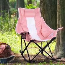 Outdoor Folding Rocking Camping Chair For Adults – Portable Oversized Heavy Duty Design With Built-In Cup Holder, Cooler Bag & Side Pocket, Ideal For Camping, Lawn & Outdoor Use - 粉色 - 查看 5