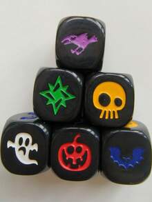 6-Sided Engraved Acrylic Halloween Dice, MTG Magic Tabletop Game Spell Counter Dice, Skull Pumpkin Ghost Pattern Dice, Halloween Party And Tabletop RPG Game Gift (6pcs/Box) - Multicolor - View 4