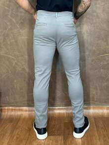 Urban Zone Jeans Men's Casual Slim Fit Twill Pants With Elastane - 灰色 - 查看 5