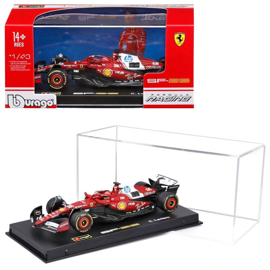Burago 1/43 2025 Ferrari Racing Car With Helmet, Leclerc #16 - SF25 #16 Lec Lerc - View 1