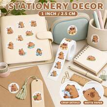 500PCS(1 Roll) 1 Inch Capybara Stickers, 12 Patterns, Suitable For Teachers, Adults, Parents, Classroom, School, Work, Study, Training, Cute Animal Stickers, Handmade Self-Adhesive Labels, Incentive Encouragement Stickers, Back To School Stickers, School Opening Decoration Stickers, Back To School Gifts - Multicolor - View 5