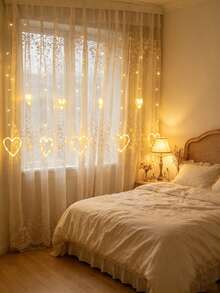 1 Peça Luz de Cortina em Forma de Coração com LED, Luzes de Fio em Forma de Coração de Fada, Lâmpada Suspensa de Atmosfera Romântica, Adequada para Quarto, Sala de Estar, Feriados, Festas e Decoração do Dia dos Namorados, Decoração de Feriados, Iluminação Romântica, Iluminação Onírica, Estrutura de Plástico, Design Leve, Decoração Suspensa, Iluminação de Atmosfera, Presente Romântico, Decoração de Festa - Cortina luminosa em formato de coração - Visão 4