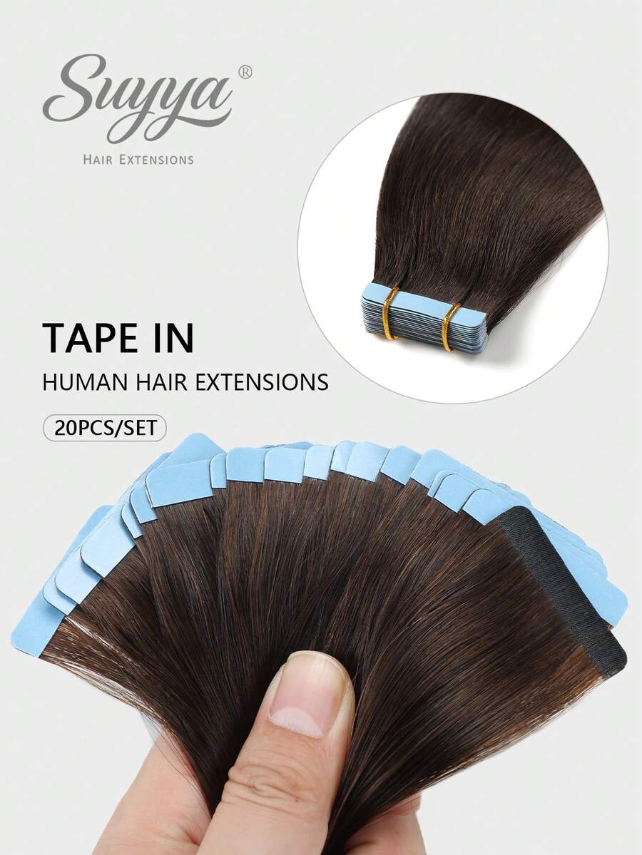 SUYYA Seamless Skin Weft Adhesive Glue Tape In 100% Real Remy Human Hair Balayage Straight Extensions Salon Quality For Woman - S2 - View 1