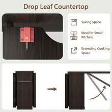 Drop Leaf Folding Dining Table With 6 Wheels And 2-Layer Storage Shelf,Space Saving Rolling Table For Small Spaces - Walnut - View 5