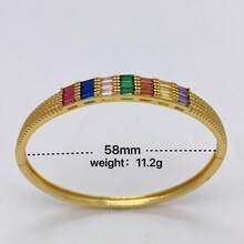 1pc Gold-Plated Copper Colorful Zirconia Micro-Inlaid Geometric Multi-Layer Versatile Bracelet For Women, European And American Cross-Border Style - Gold - View 6