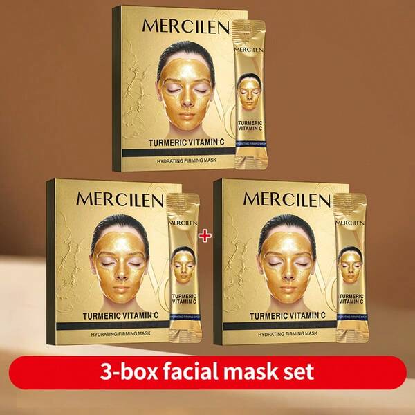 MERCILEN Mascarilla Hidratante y Reafirmante de Cúrcuma, Vitamina C y Retinol, con Ácido Hialurónico y Escualano Vegetal, Limpieza Profunda, Hidratación y Reafirmación de la Piel, Hace que la Piel se Vea talla grande Joven, Apta para Todos los Tipos de Piel, Tamaño Portátil de Viaje