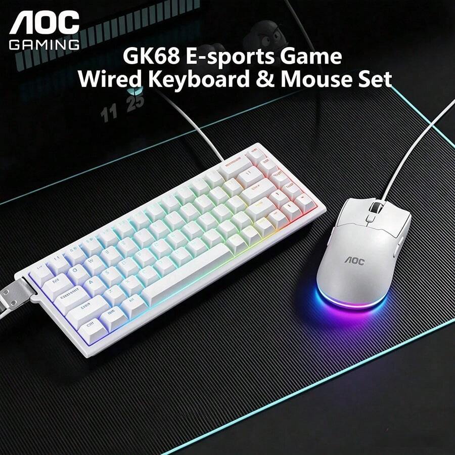 AOC Wired Gaming Keyboard And Mouse Combo RGB Backlit Mechanical Feel 68-Key Gaming Computer Keyboard