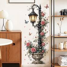 1pc Rose Flower Street Lamp Wall Decor Mural Sticker, Removable Plant Floral Farm Flower Column Wall Decal, Bird & Flower Home Decor Sticker - 49021-fHYM - View 4