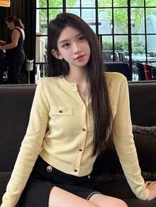 Autumn/Winter New Korean Style Sweet Casual Knit Cardigan For Women, Versatile For Daily Commute Fall - Yellow - View 7