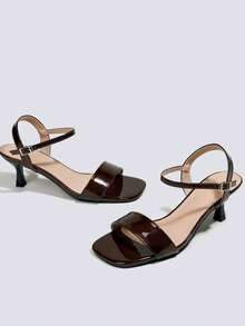 Women's Brown Versatile Comfortable Block Heel Square Heel Stiletto High Heel Sandals Summer Commute Fashion Backless Open Toe High Heel Shoes Professional Work Shoes - Brown - View 3