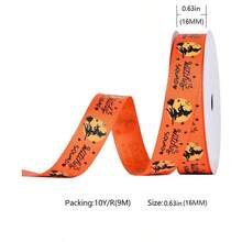 Halloween Ribbon 9.1m Roll, Holiday Party Decoration Gift Wrapping Ribbon, Hair Accessories, Bows, Floral Packaging DIY Halloween Ribbon - Trick Or Treat Pumpkin, 1.6cm Wide, 9 Meters/roll - View 5