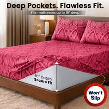 Lux Decor 6-Piece Paisley Bed Sheets High GSM Brushed Microfiber Sheets - Elevate Your Sleep Experience With 16-Inch-Deep Pocket Bedding Sheets & Pillowcases- Back To School- Graduation Gift- All Sizes Available- Winter Vibes, Christmas Decor, - 酒紅色 - 查看 4
